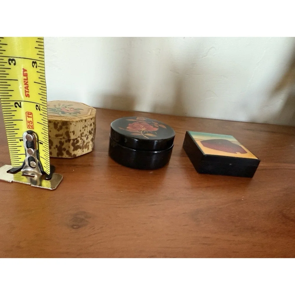 Lot Of 3 Trinket Boxes Art Deco Octagonal Flower , Rises Laquered & HeartJewelry